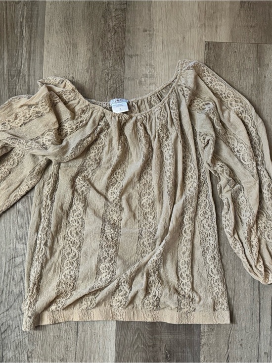 Tops - Poofy brand Beige Lace Peasant Blouse -
